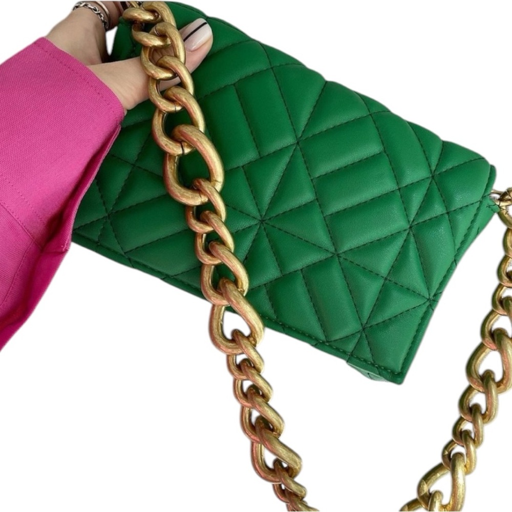 Zara Green Quilted Gold Chain Strap Shoulder Bag Blogger Favorite Sold Out
